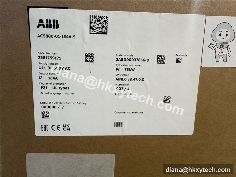 ABB ACS880-01-124A-5 Wall-Mounted AC Drive for 75 kW Process Motor Control